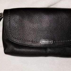 Black Leather Coach Wristlet Foldover Clutch